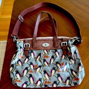 Fossil Stylish Bird Print Tote Bag - Brown and Gray